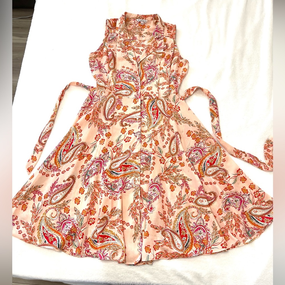 Nanette Lepore Womens Dress Pink Apricot Floral Sheath Tie Waist Button